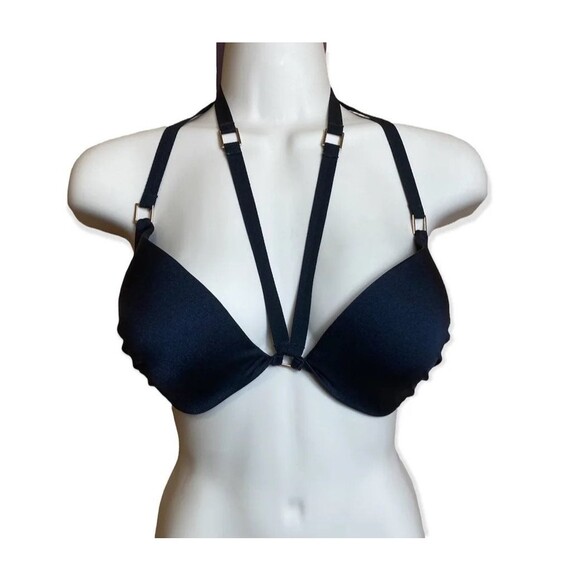 Victoria's Secret black push up caged harness stappy swim top bra 32DD - Picture 1 of 10